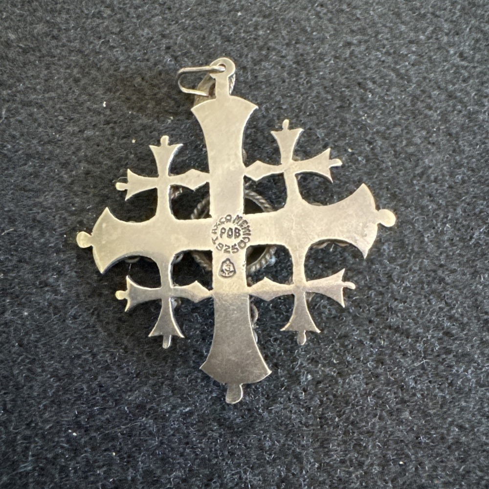 Estate Sterling Silver 925 Large Heavy Jerusalem Cross Pendant Taxco POB - Picture 6 of 9